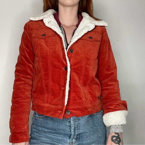 Forever 21 Orange Fuzzy Lined Button Up Winter Jacket, Women's Size Small - Picture 8 of 14